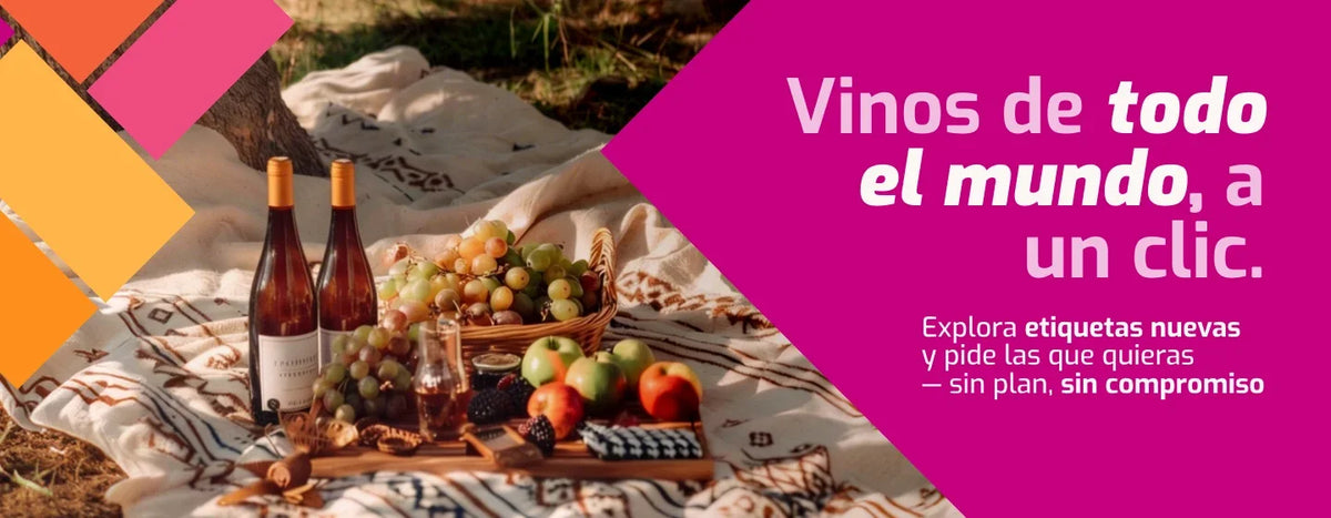 Vinos de todo el mudo, a un clic. Explora etiquetas nueva y pide las que quieras - sin plan, sin compromiso